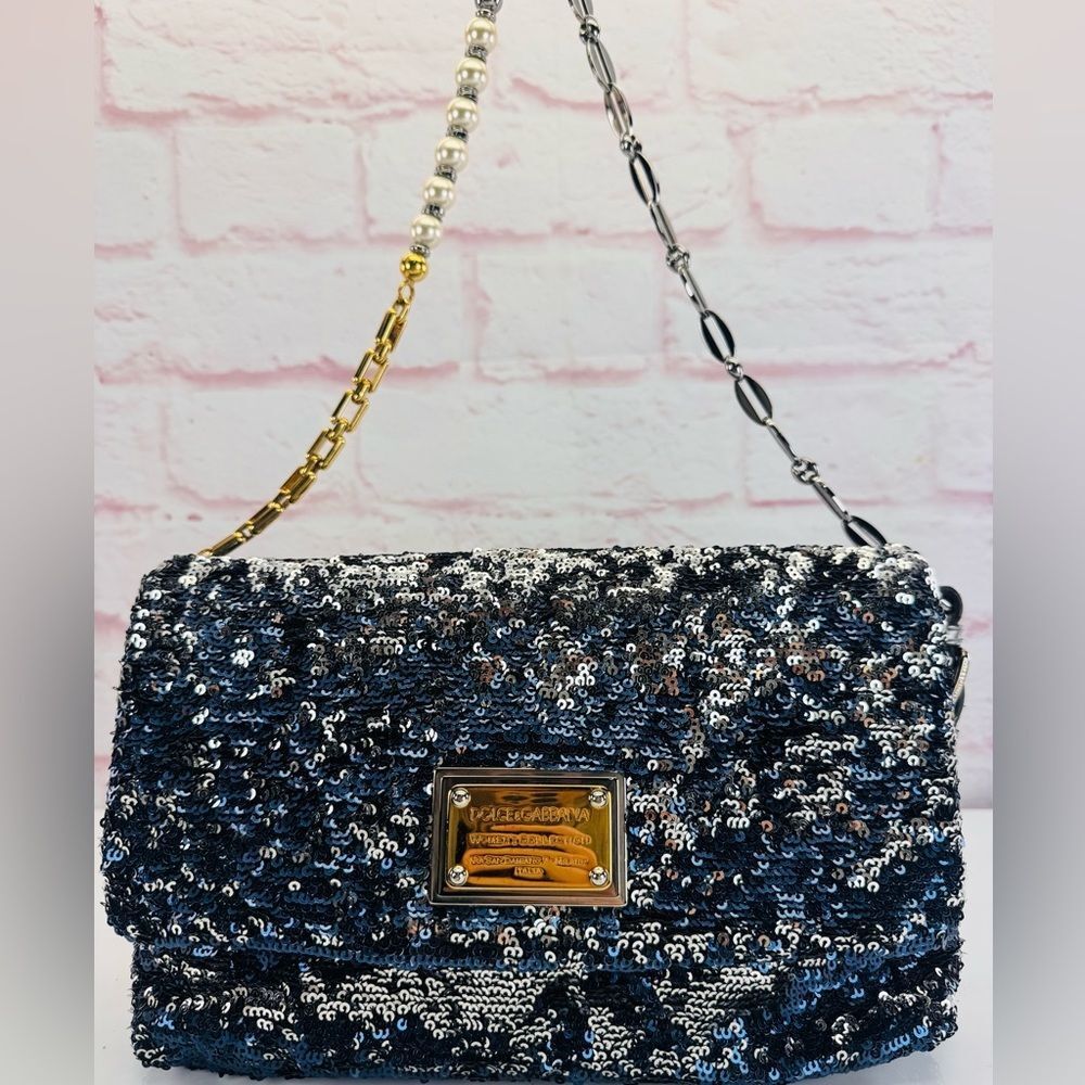 Dolce & Gabbana Miss Charles Blue Sequin Flap Bag